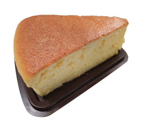 Top view of sliced japanese cheese cake cheesecake isolated cut out on white backgroundの写真素材