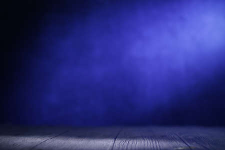 Blue dark room with spotlight, empty stage with copy space templateの写真素材