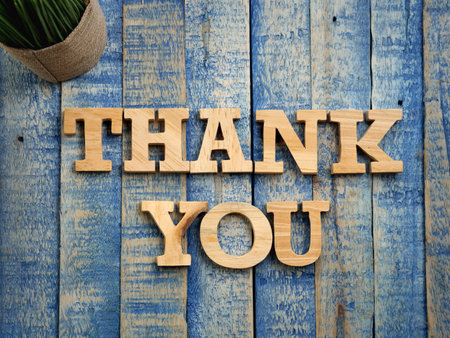 Thank you, text words typography written with wooden letter, life and business motivational inspirational conceptの写真素材