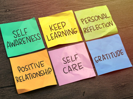 Self improvement diagram, text words typography written on paper, life and business motivational inspirational conceptの写真素材