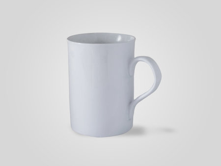 White coffee or tea mug template mock up with copy space, against light grey backgroundの写真素材
