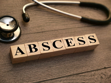 Abscess, text words typography written with wooden letter, health and medical conceptの写真素材