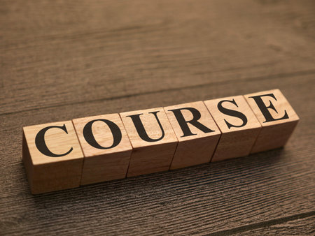 Course, text words typography written with wooden letter, life and business motivational inspirational terms conceptの写真素材