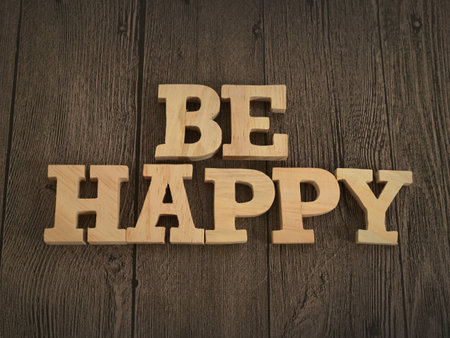 Be Happy, text words typography written with wooden letter, life and business motivational inspirational conceptの写真素材