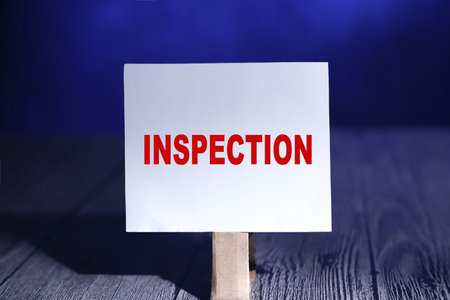 Inspection, text words typography written on paper, life and business motivational inspirational conceptの写真素材