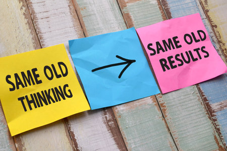 Same old thinking same results, text words typography written on paper, life and business motivational inspirational conceptの写真素材