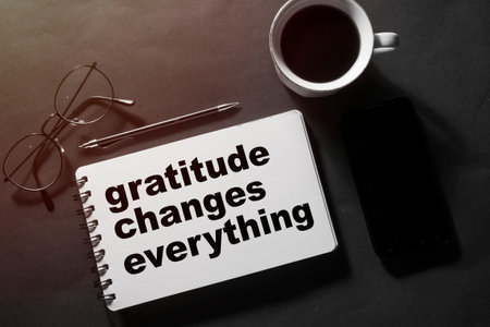 Gratitude changes everything, text words typography written on paper, life and business motivational inspirational conceptの写真素材
