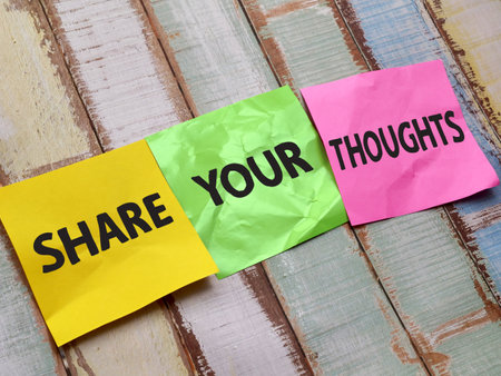 Share your thought, text words typography written on paper, life and business motivational inspirational conceptの写真素材