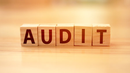 Audit, text words typography written on wooden letter, life and business motivational inspirational conceptの写真素材