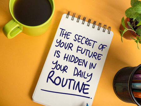 Future depends on daily routine, text words typography written on paper, life and business motivational inspirational conceptの写真素材