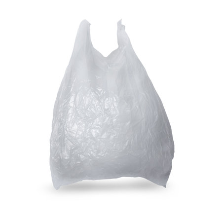 White plastic bag cut out isolated, environmental issue conceptの写真素材