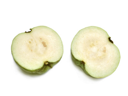 Guava, green organic ripe fresh exotic tropical fruit isolated cut out on whiteの写真素材
