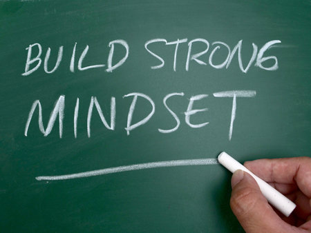 Build strong mindset, quote text written on chalkboard, motivation inspirational conceptの写真素材