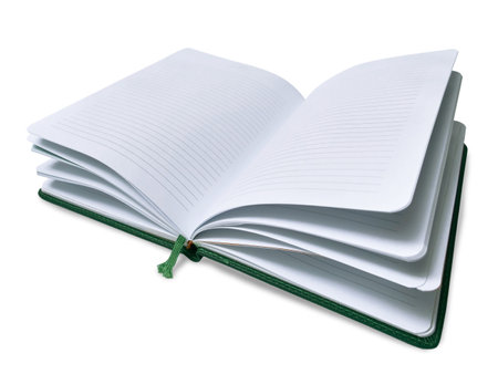 Blank empty copy space white open book, cut out isolatedの写真素材