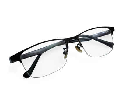 Half rim frame spectacles with black color, cut out isolated on whiteの写真素材