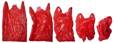 Set collection of red plastic bag in various shape cut out isolated