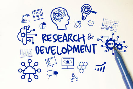 Research and development, text symbol icon, business terms conceptの写真素材