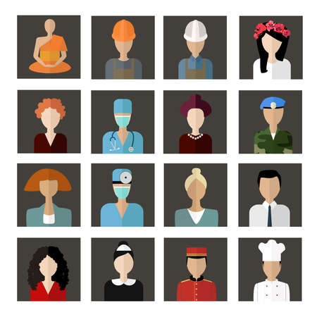 Flat icons of different peopleのイラスト素材