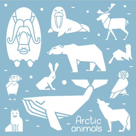 Collection of white shapes of arctic animals.のイラスト素材