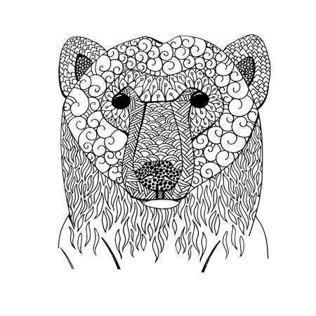illustration of a polar bear's head filled with spirals, circles, dots, waves.のイラスト素材