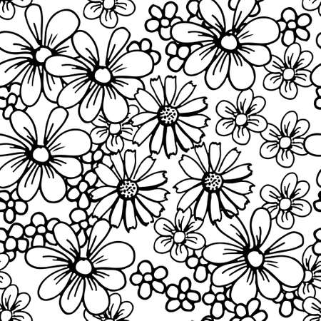 Seamless pattern with hand drawn doodles of garden flowers.のイラスト素材