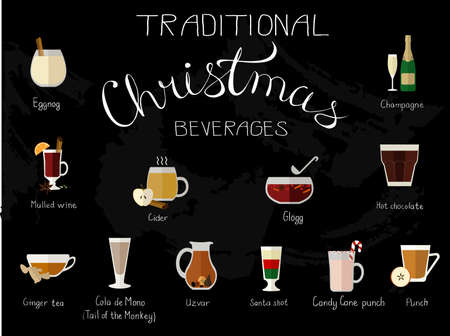 illustration of traditional Christmas beverages made in flat style.のイラスト素材