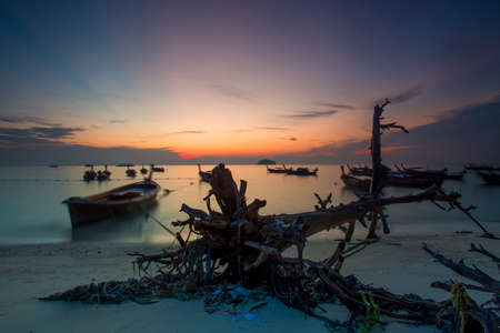 scenery of sunset at Pattaya Beach,Koh Lipe,Thailand. Soft focus,motion blur due to long exposure.の写真素材