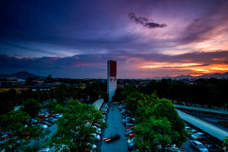 scenery of sunset at Ipoh Malaysia. Soft focus,motion blur due to long exposureの写真素材