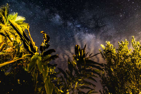 Milky Way at Perak, Malaysia.Long exposure and high ISO photograph.with visible grain and noise, blur, and soft focus.の写真素材
