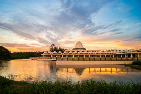 Beautiful view of Public Mosque at Seri Iskandar, Perak, Malaysia during sunset. Soft focus, blur due to long exposureの写真素材