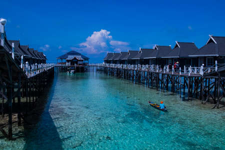 Beautiful Scenery Of Mabul Island,Malaysia With Clear Water And Blue Sky.のeditorial素材
