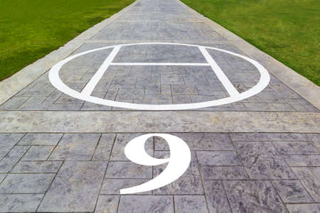 Landscape shot helicopter landing No.9 and pathway in the grassfield.の写真素材