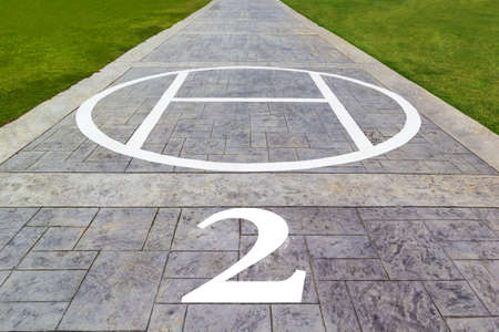 Landscape shot helicopter landing No.2 and pathway in the grassfield.の写真素材