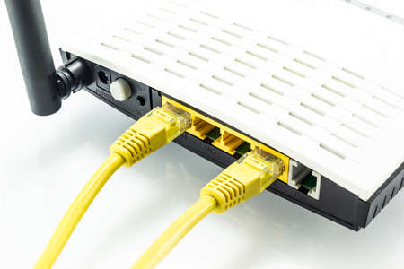 Close up shot Wiress router on isolate white background.