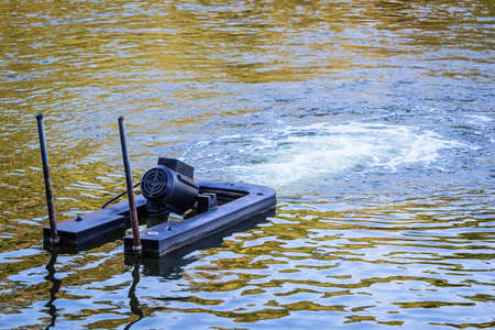Close up shot Aeration Machines in a pond.の写真素材