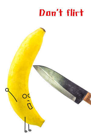 Banana and knife in concept idea hijacked banana (penis)の写真素材