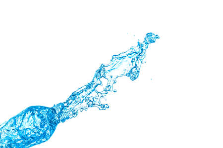Water pours out of the bottle on isolate white backgroundの写真素材