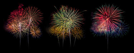 Fireworks of many exposures collage in a black backgroundの写真素材