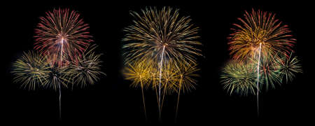 Fireworks of many exposures collage in a black backgroundの写真素材