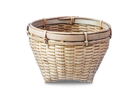 A photo of bamboo basket on isolate white backgroundの写真素材