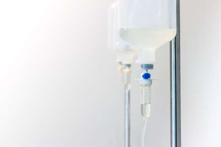 Close up shot Saline solution for intravenous infusionの写真素材