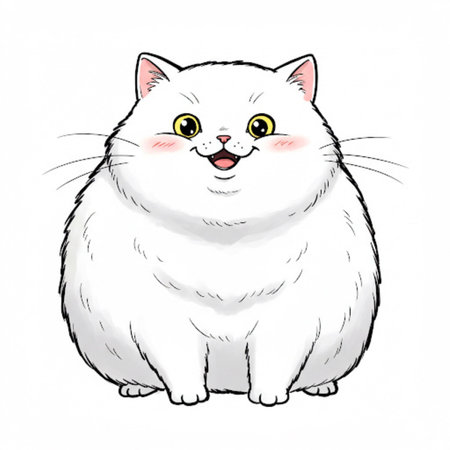 Illustration of a white cat with yellow eyes on a white backgroundの写真素材