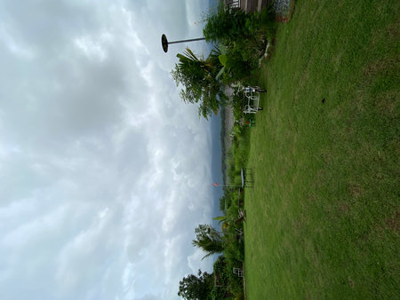 Beautiful view of green field with white clouds.の写真素材