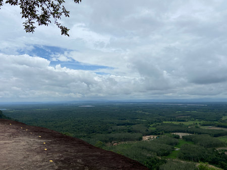 View from the top of the mountain and the sky with clouds.の写真素材
