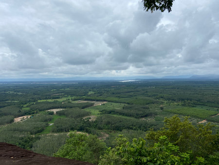 Landscape view of mountain and cloudy sky in Phu Kradueng National Park, Loei, Thailandの写真素材