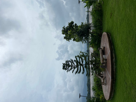 Reflection of the sky and clouds in the lakeの写真素材