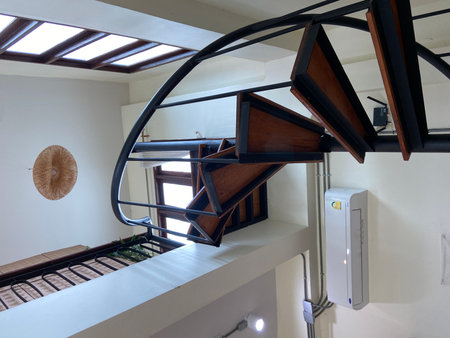 Interior of a modern house, detail of a spiral stairwayの写真素材