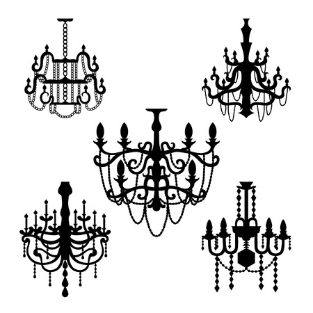 Chandelier set of silhouettes vectorのイラスト素材