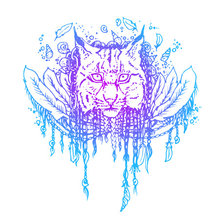 Graphic colored vector lynx. Illustration for design of t-shirts, mugs, pens, logos and other things.のイラスト素材