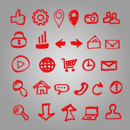 Set of vector icons for site made marker. Doodle elements collection.のイラスト素材